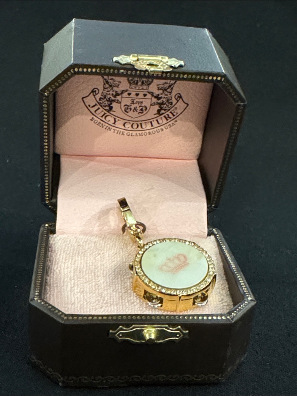 NIB Juicy Couture Gold and Pink Crown Locket Charm